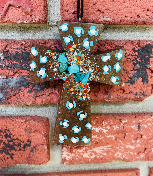 Turquoise leopard cross