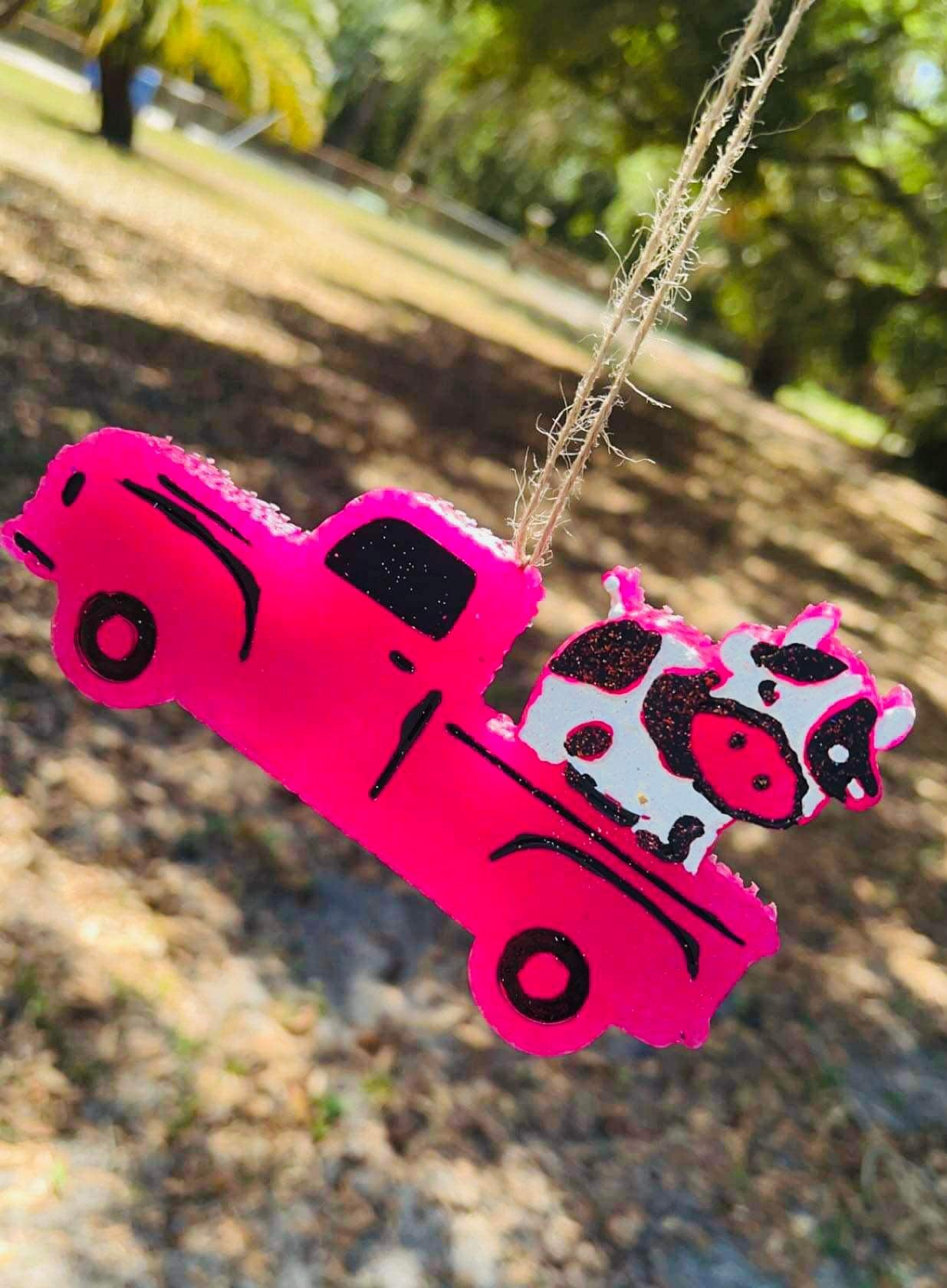 Pink cow truck