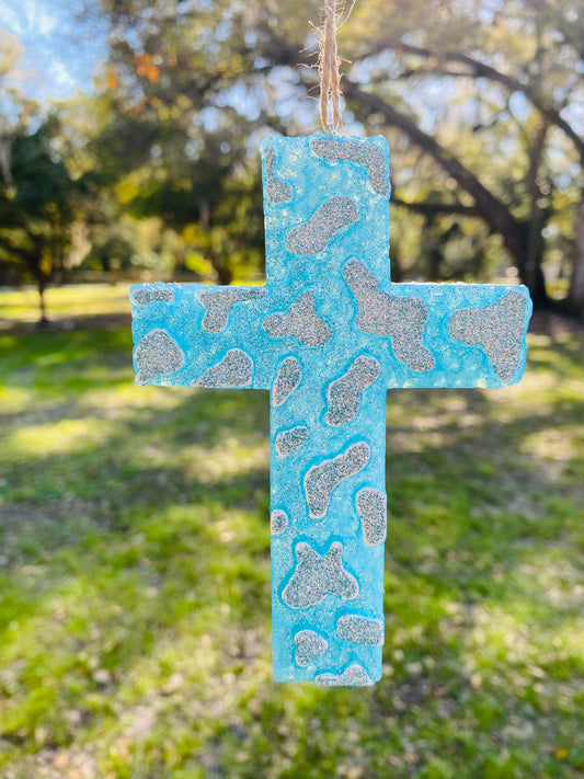 Turquoise cowprint cross